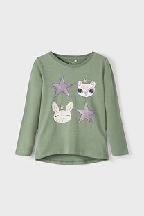 Happy Giraffe NAME IT - Maslinasto zelena dukserica sa printom