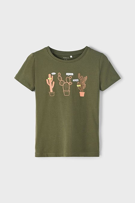 NAME IT - Maslinasto zelena majica sa printom kaktusa Happy Giraffe