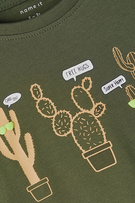 NAME IT - Maslinasto zelena majica sa printom kaktusa Happy Giraffe