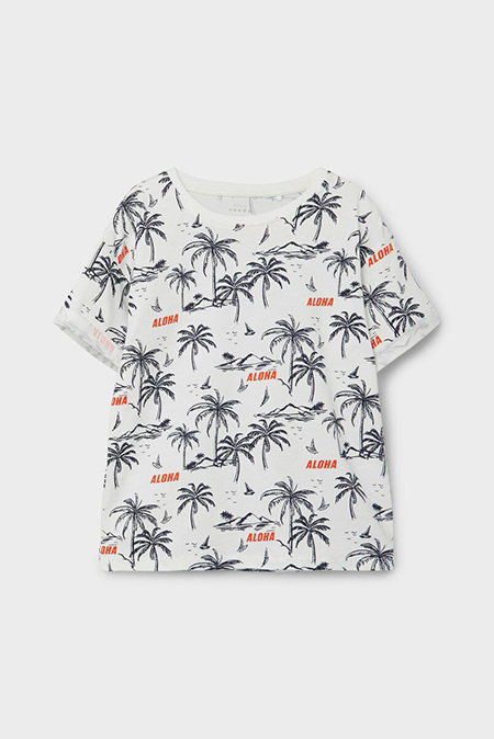 NAME IT - Bela majica sa printom palmi Happy Giraffe